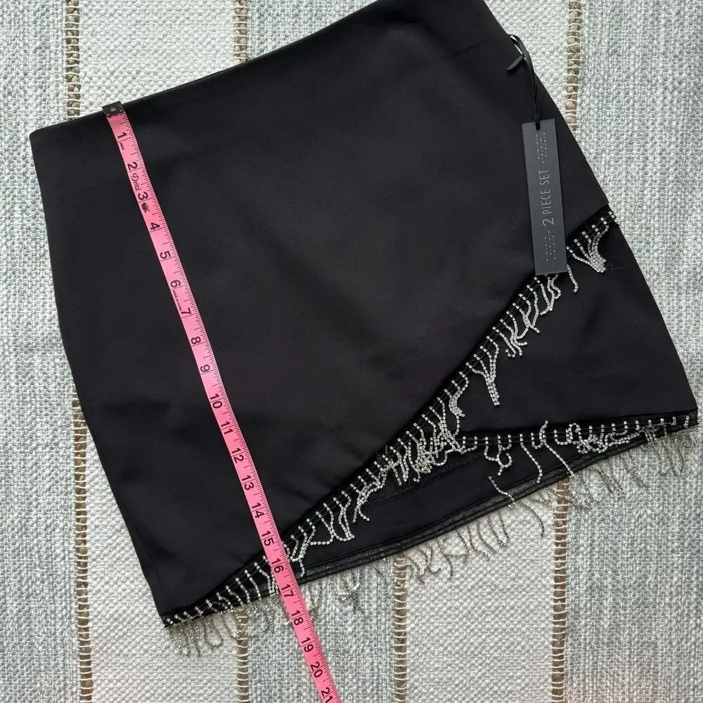 House of Harlow 1960 Black Rhinestone Fringe Blazer Mini Skirt Set Women’s Small - Picture 11 of 15